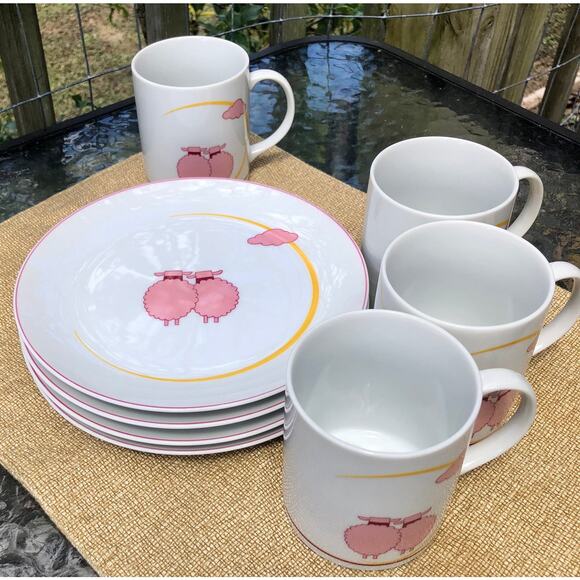 Toscany Japan Pink Sheep Lambs Set Coffee Tea Mug Luncheon Salad Plate Snack Set - Picture 2 of 6